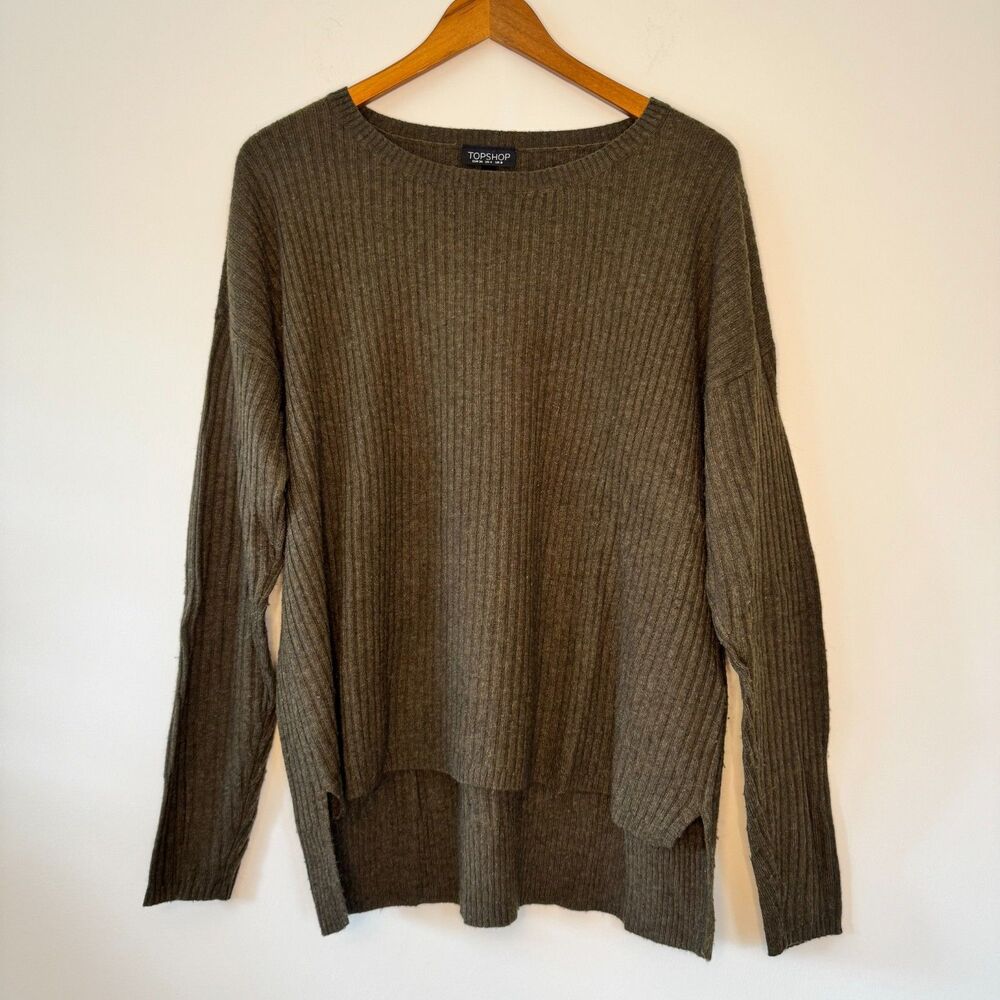 Topshop Olive Green Ribbed Sweater Size 4 Small
